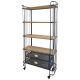 Industrial Bookcase on Wheel with Shelves & Drawers